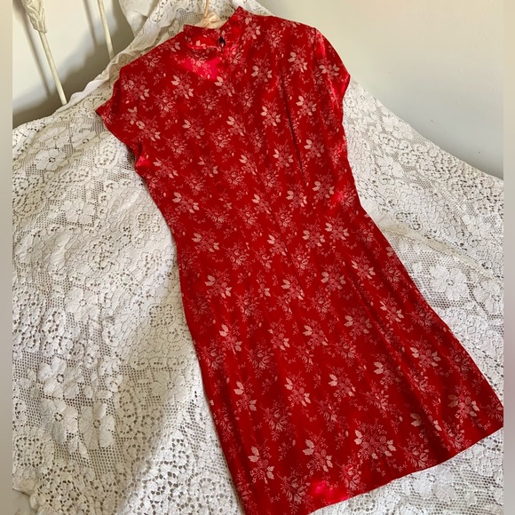 Vintage Knapp Studio Cheongsam Chinese red floral 90s y2k dress - Picture 2 of 6